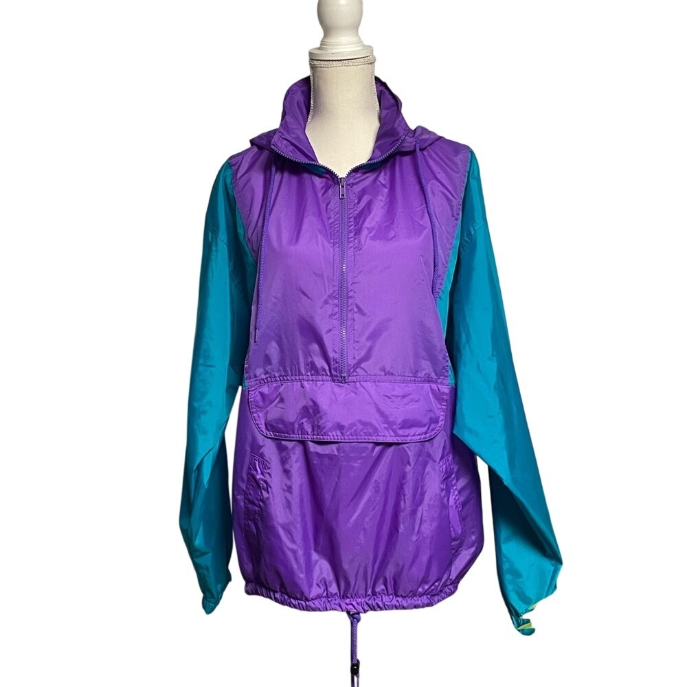 Seattle Blues Purple Teal 90s Vintage Colorblock Windbreaker Jacket Unisex Large